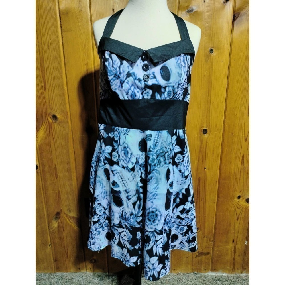 Hot Topic Skulls and flowers halter mini dress size XL